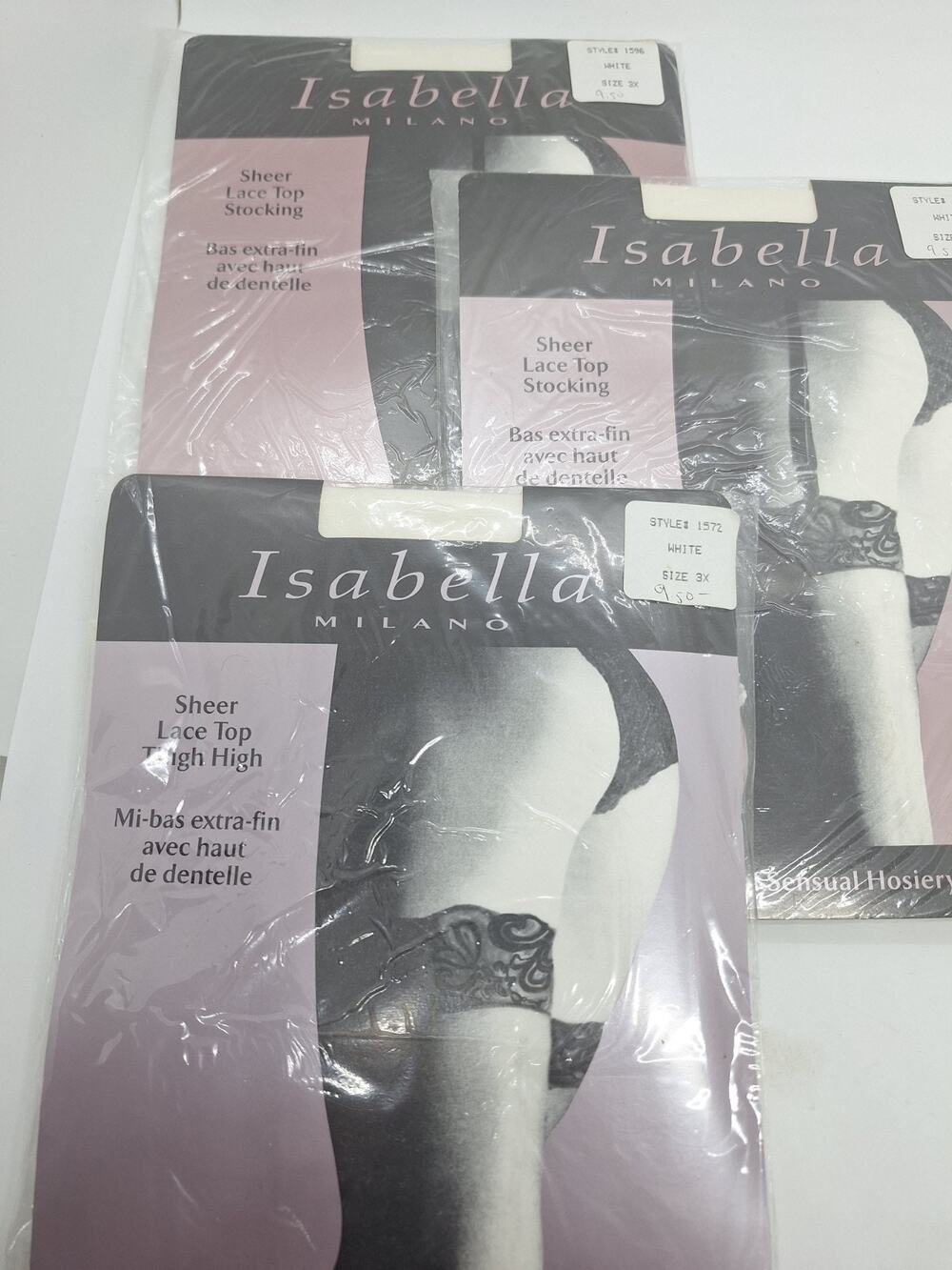 Vintage Isabella Milano Lace Top Sheer Stockings & Thigh High White Size 3X
